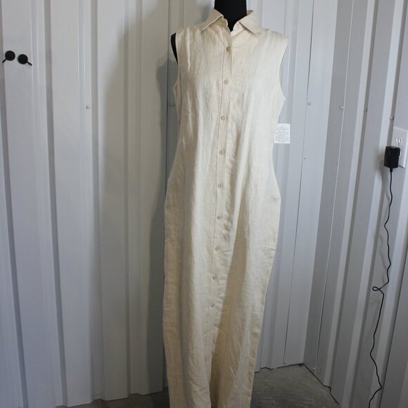 Units Womens 100% Linen Maxi Shirtdress Sleeveless Button Front Size Med NWOT - Picture 1 of 10